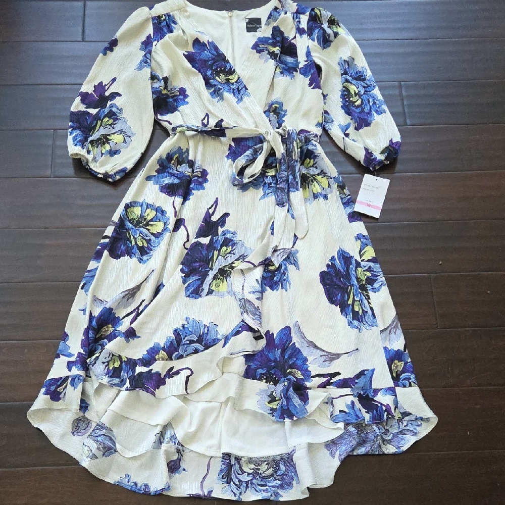 Maison Tara Floral Dress in Cream and Blue